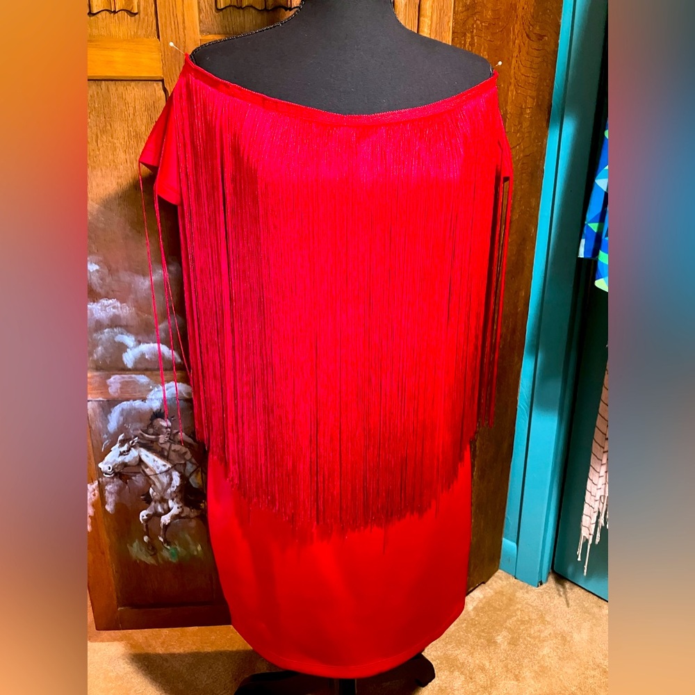 VENUS Strapless Red Fringe Dress